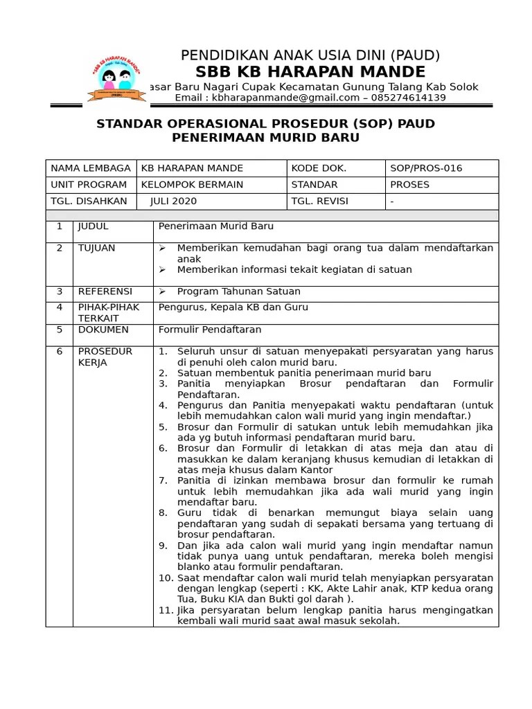 A). SOP Penerimaan Murid Baru | PDF