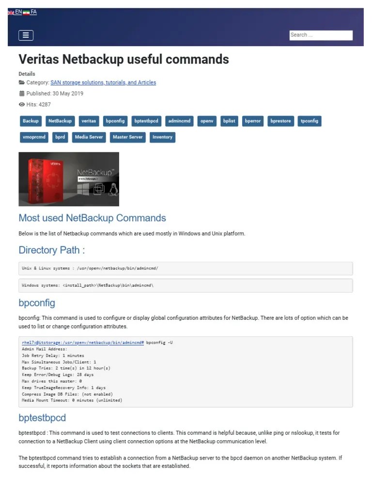 Veritas Netbackup Useful Commands | PDF