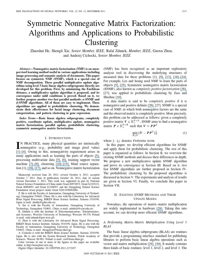 Symmetric Nonnegative Matrix Factorization | PDF