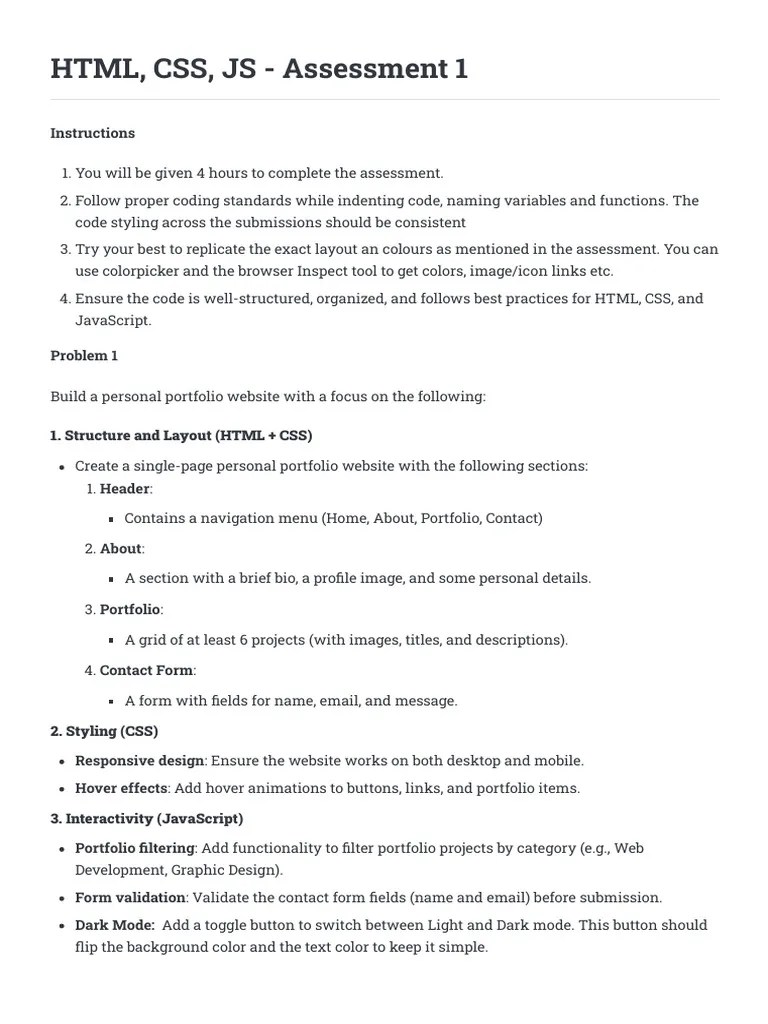 HTML, CSS, JS - Assessment 1 | PDF | Computers