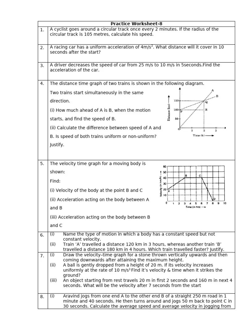 Class 9 Physics Practice Worksheet-8 | PDF