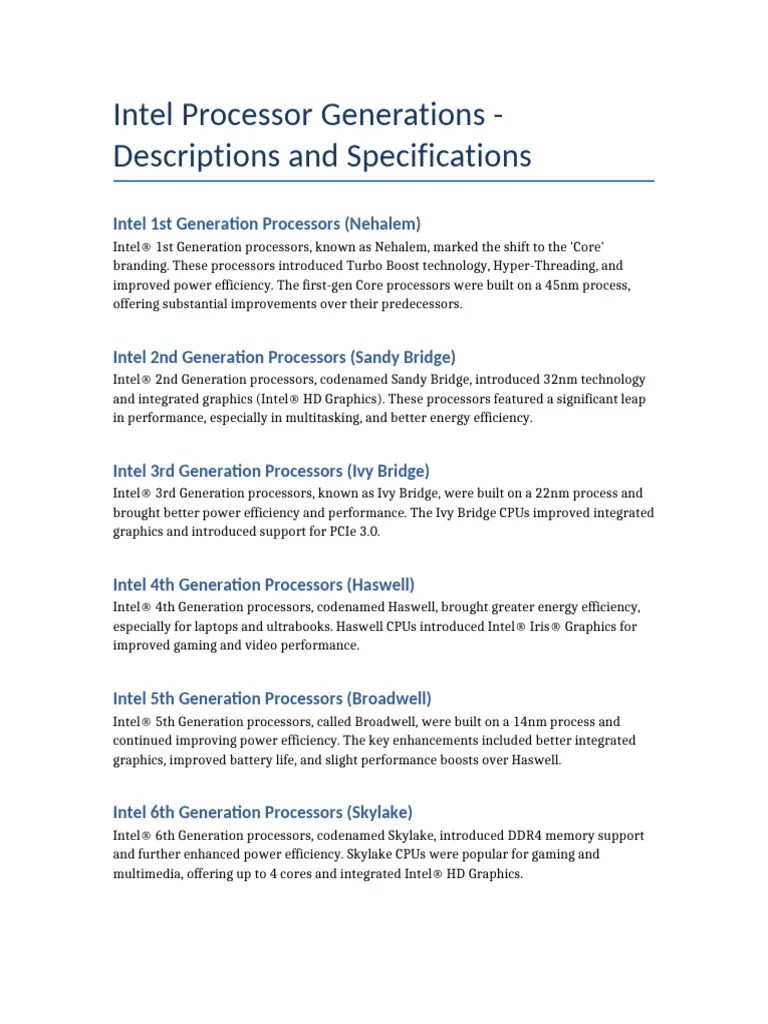 Intel Processor Generations Complete History | PDF