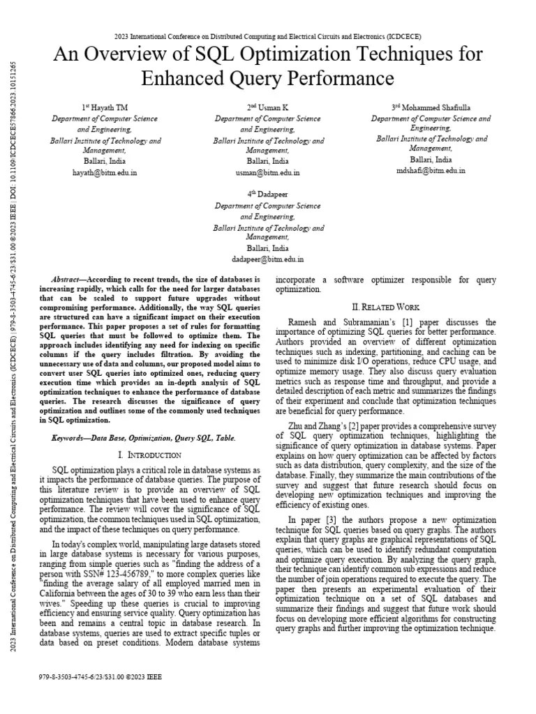 An Overview Of SQL Optimization Techniques For Enhanced Query ...