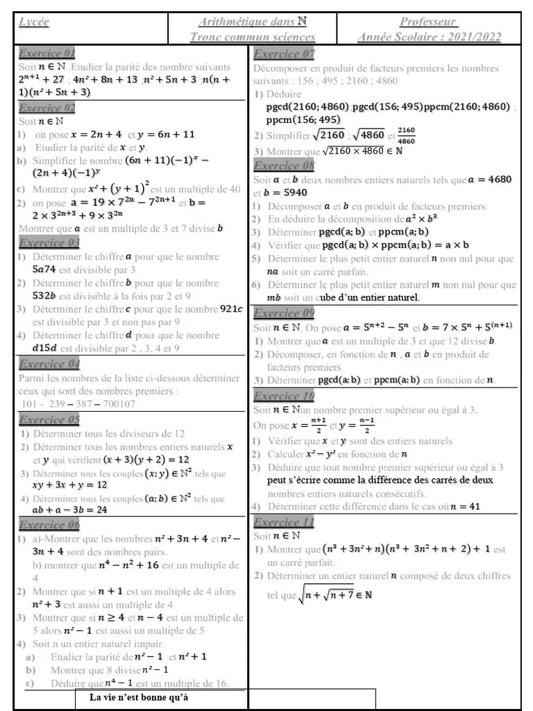 Arithmetique Dans In Serie Dexercices Word 1 | PDF