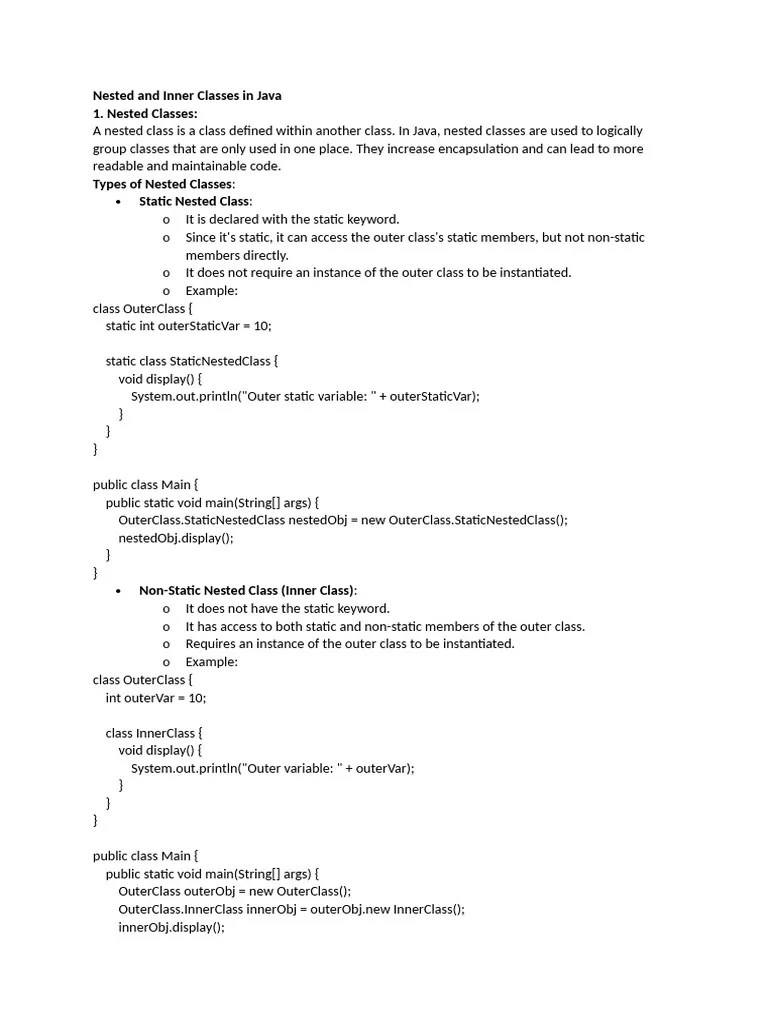 Nested And Inner Classes In Java | PDF | Class (Computer Programming ...