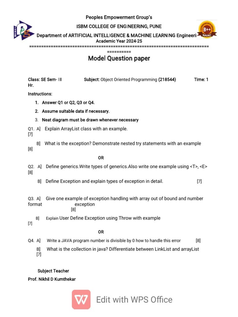 OOP Model Question Paper (1) | PDF
