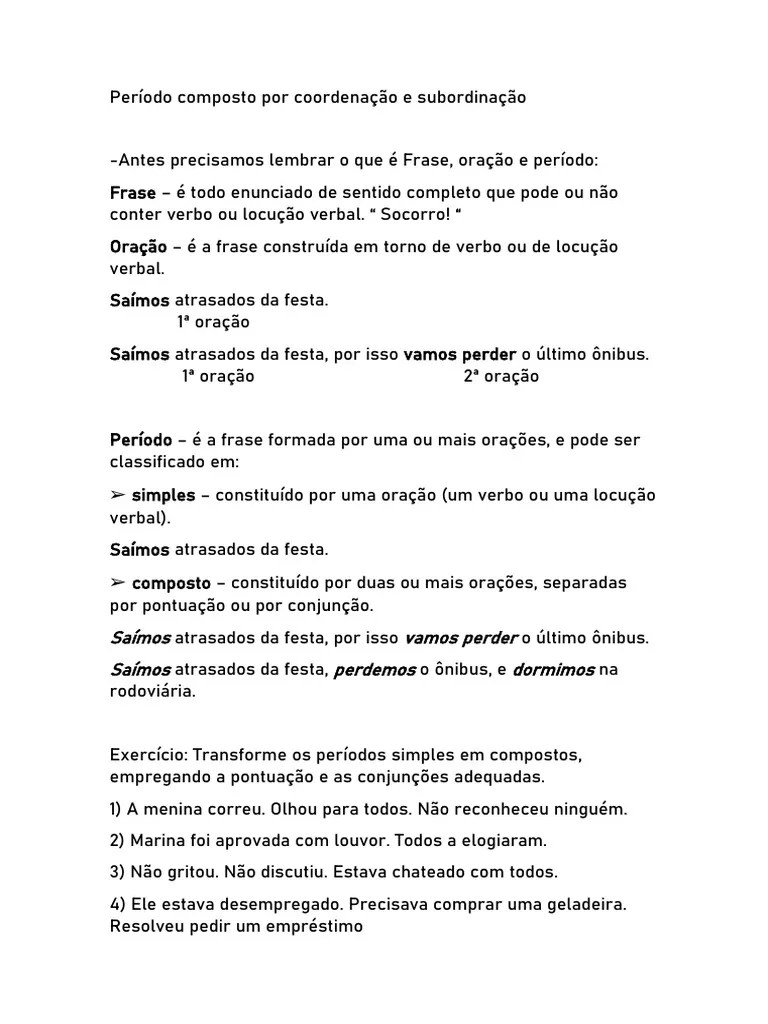 Período Composto Por Coordenação E Subordinação | PDF