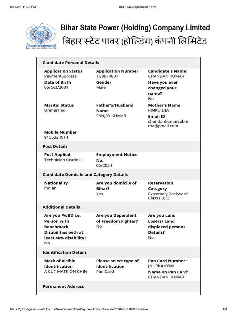 BSPHCL Application Form | PDF