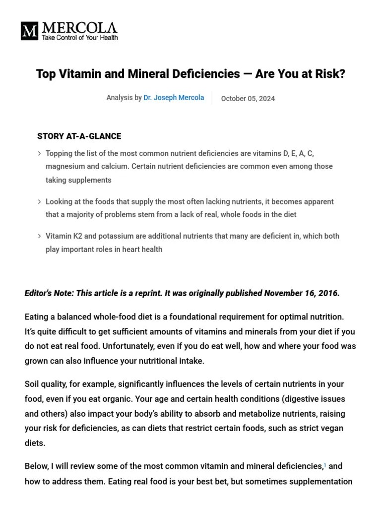 Vitamin Mineral Deficiencies Pdf Pdf