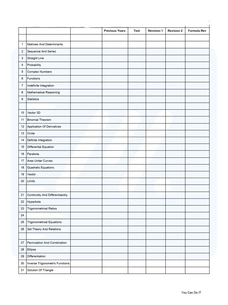 Mathematics-JEE-Main-Preparation-Tracker-MathonGo | PDF