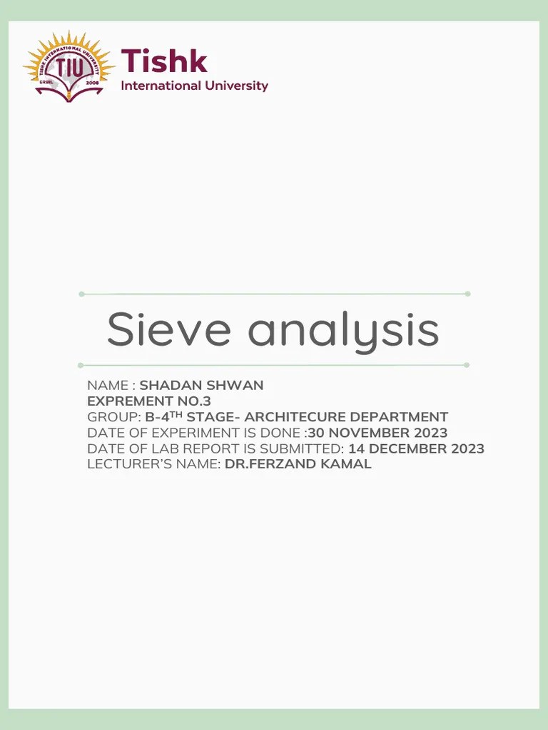 Sieve Analysis Lab Report - TIU | PDF | Science & Mathematics