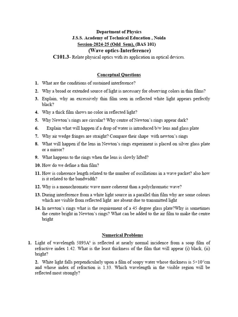 Interference Assignment | PDF | Refractive Index | Light