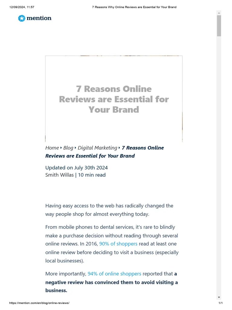 7 Reasons Why Online Reviews Are Essential For Your Brand | PDF