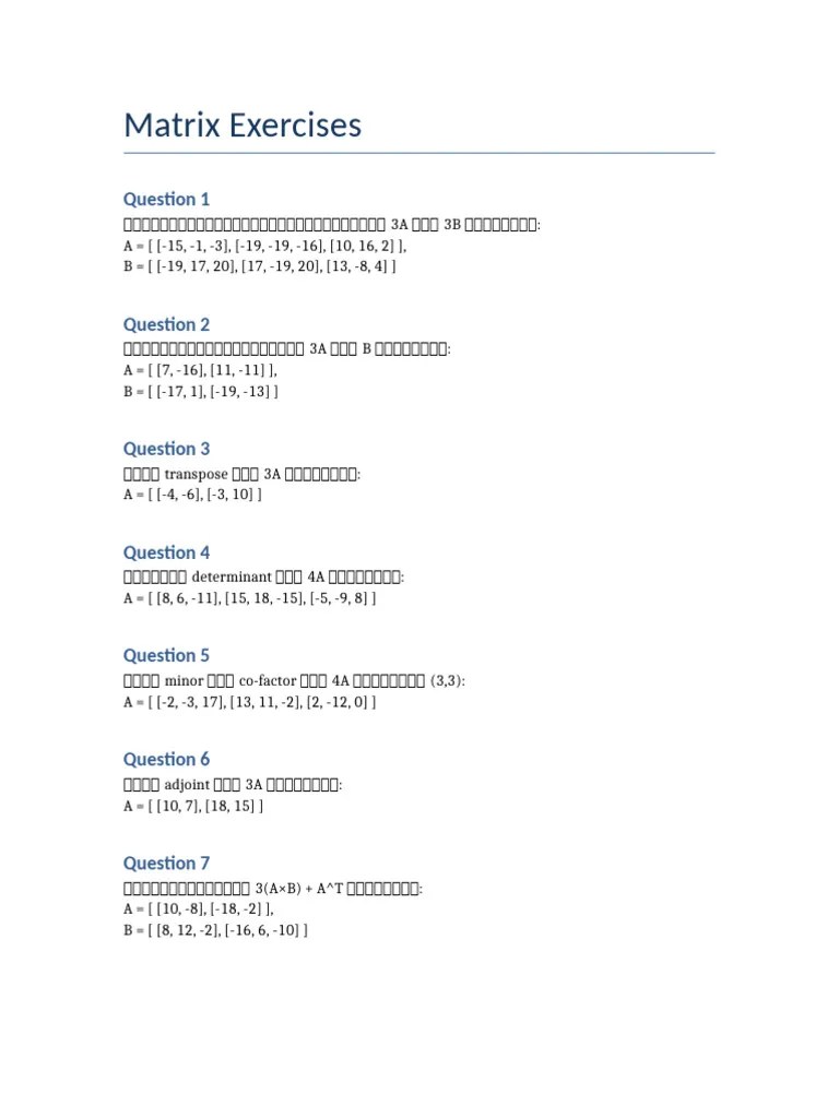 Matrix Exercises | PDF