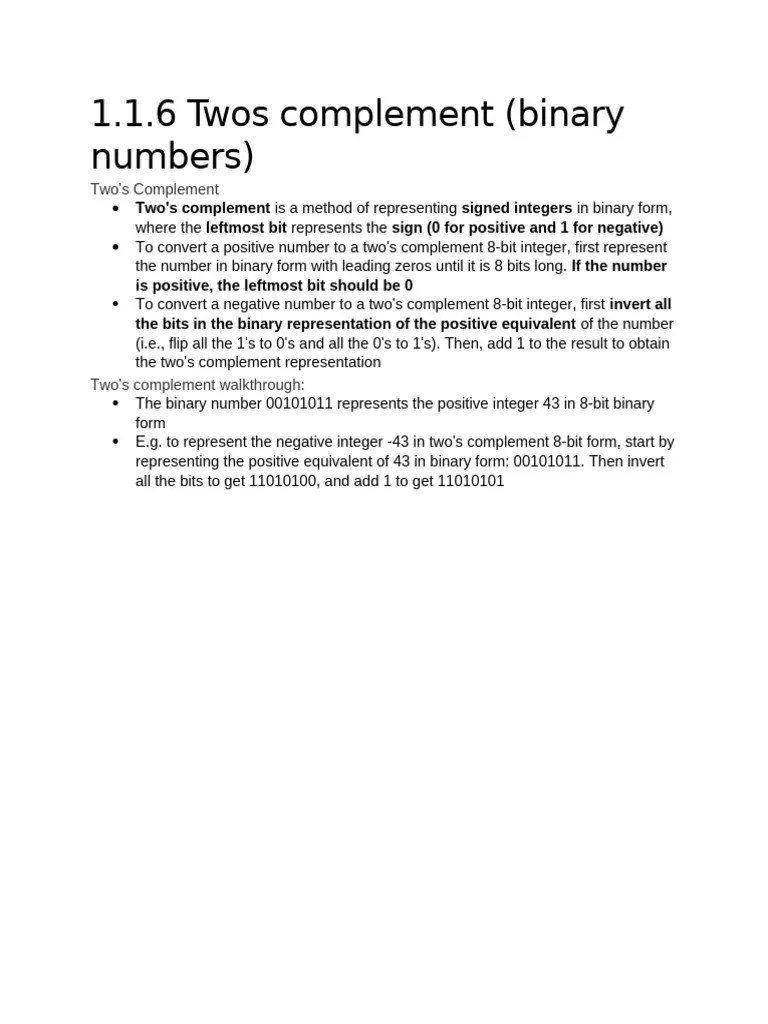 1.1.6 Twos Complement (Binary Numbers) | PDF