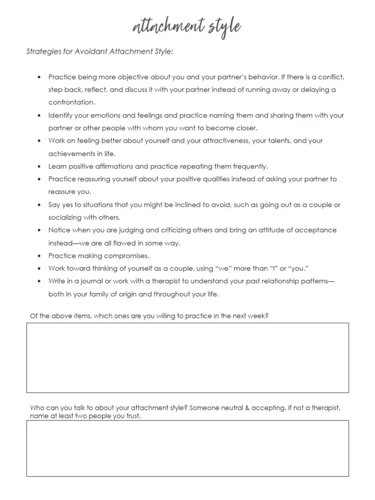 Avoidant Style Attachment Worksheet | PDF