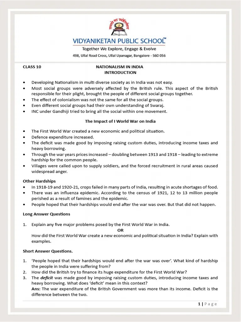Nationalism In India Class 10 Study Material | PDF