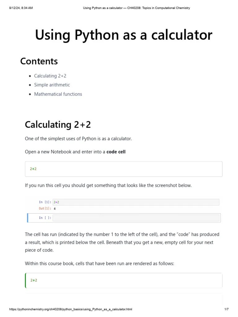 Using Python As A Calculator — CH40208_ Topics In Computational ...
