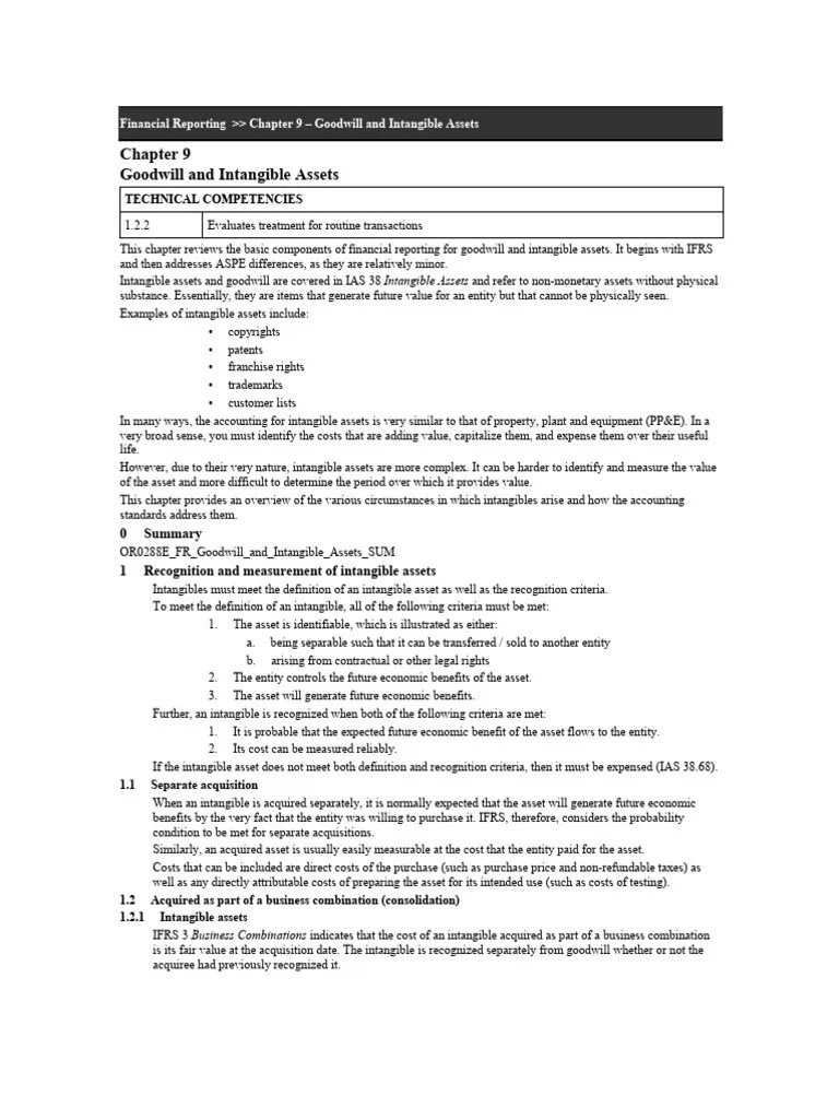 FR Chapter 9 Goodwill And Intangible Assets | PDF