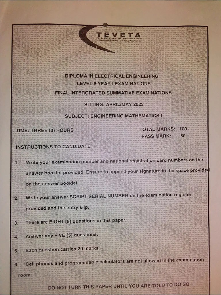 2023 Teveta Mathematics Paper | PDF