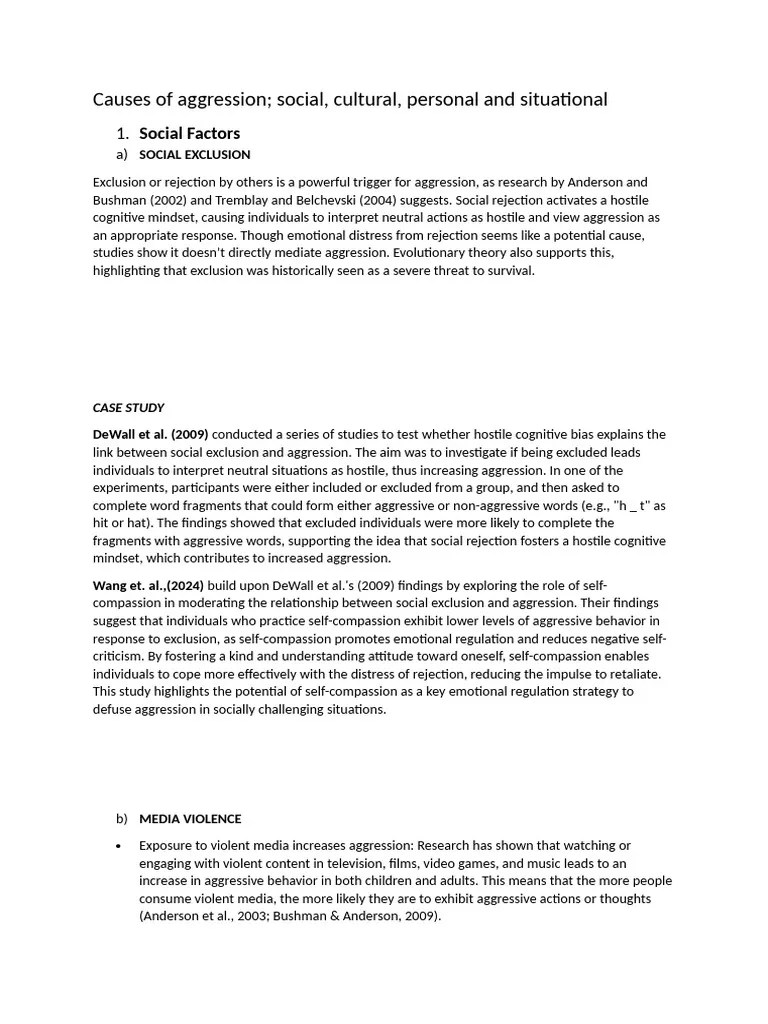 Causes Of Aggression | PDF