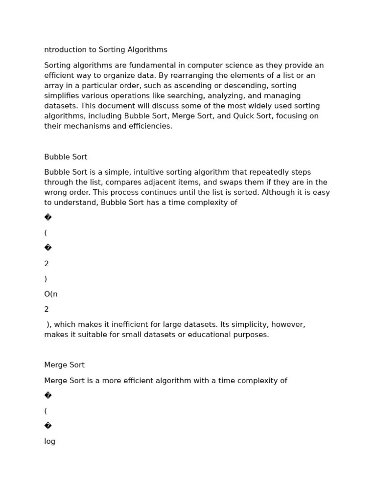 Introduction To Sorting Algorithms | PDF
