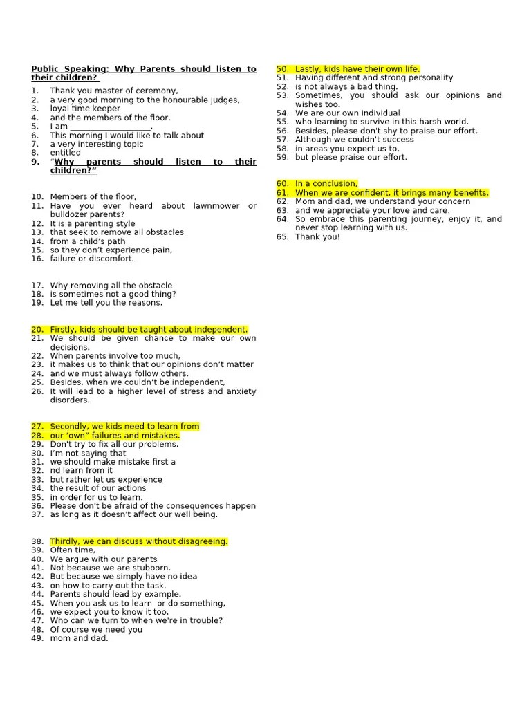 Public Speaking Why Parents Should Listen To Their Children | PDF