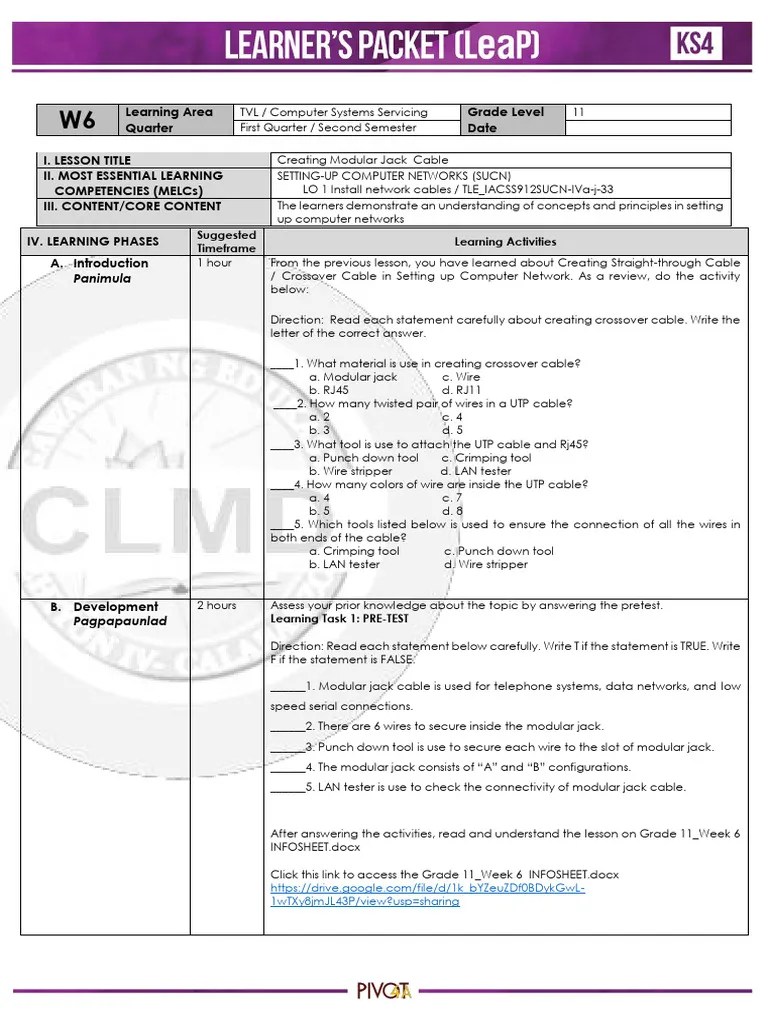 TLE11 ICT Computer Systems Servicing Q1 - Q2 W6 LeaP | PDF | Wire ...