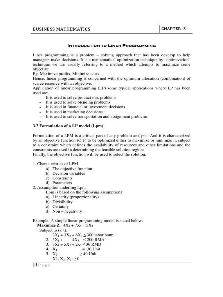 Chapter 3 - Linear Programming | PDF | Mathematical Optimization ...