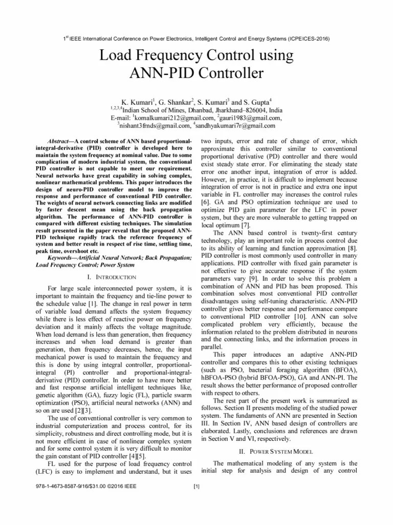 Load Frequency Control Using ANN-PID Controller | PDF