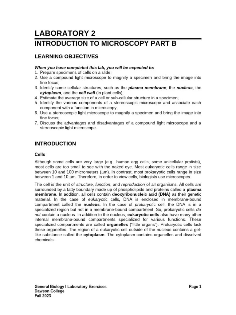 NYA F23-Lab 02-Microscopy Part B | PDF | Cell (Biology) | Organelle