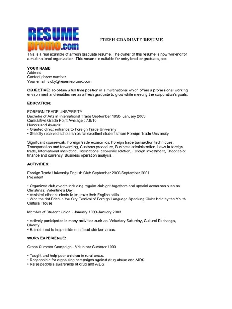 Resume samples and templates to inspire your next application. Fresh Graduate Resume