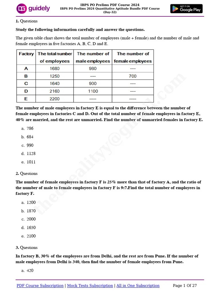 IBPS PO Prelims 2024 Quantitative Aptitude Bundle PDF Course (Day-32) | PDF