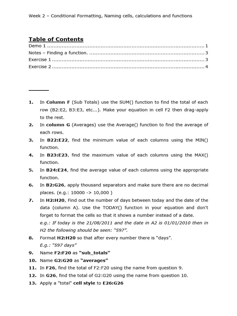 Task Instructions - Conditional Formatting | PDF