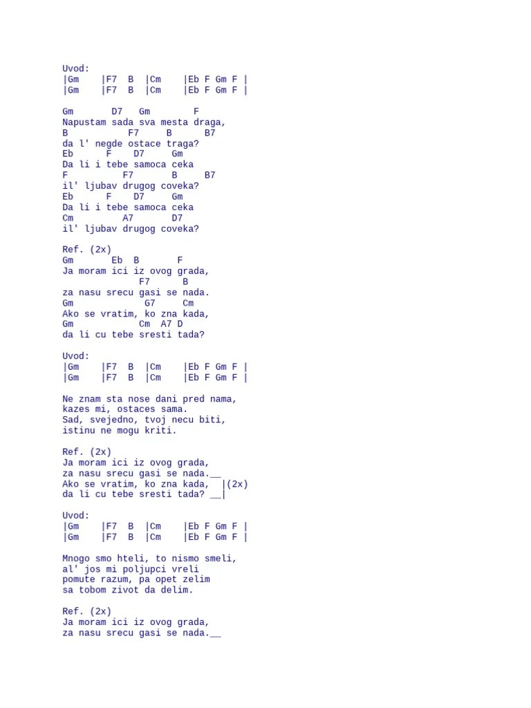 Radiša Urošević - Ja Moram Ići Iz Ovoga Grada Akordi | PDF