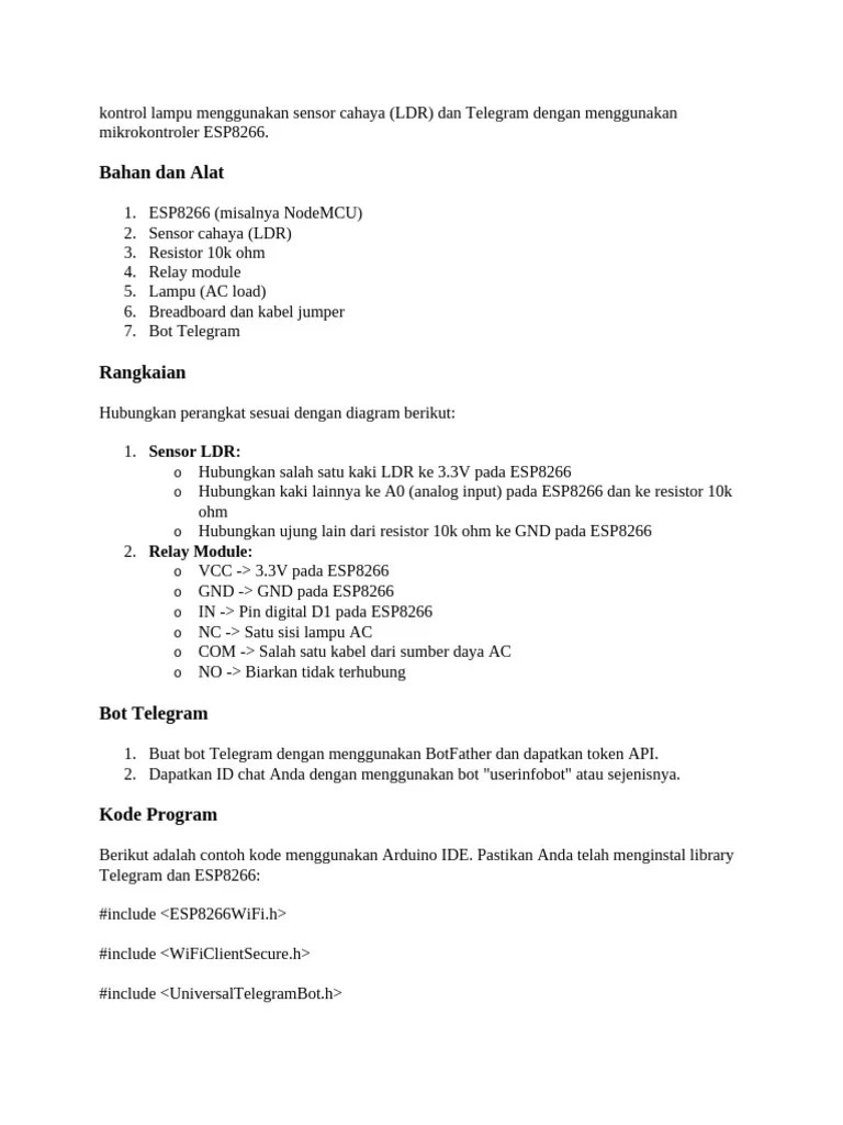 Kontrol Lampu Menggunakan Sensor Cahaya Dan Telegram | PDF