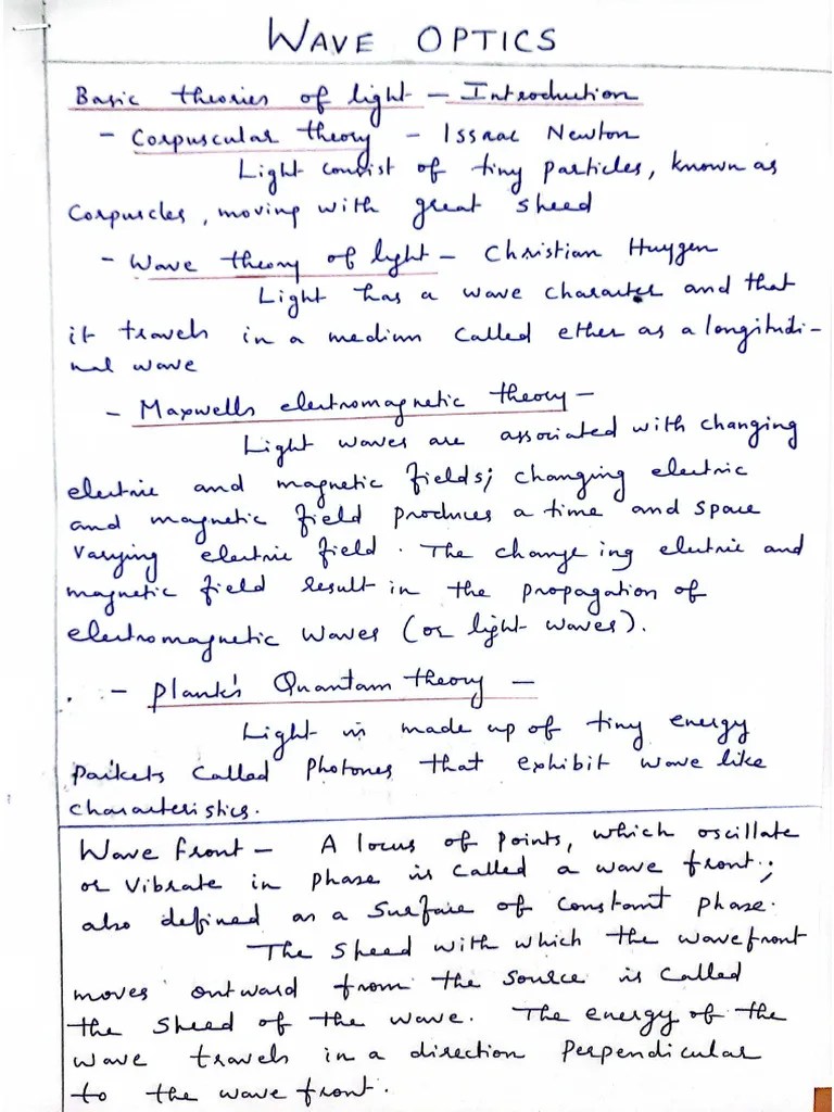 Wave Optics Notes | PDF