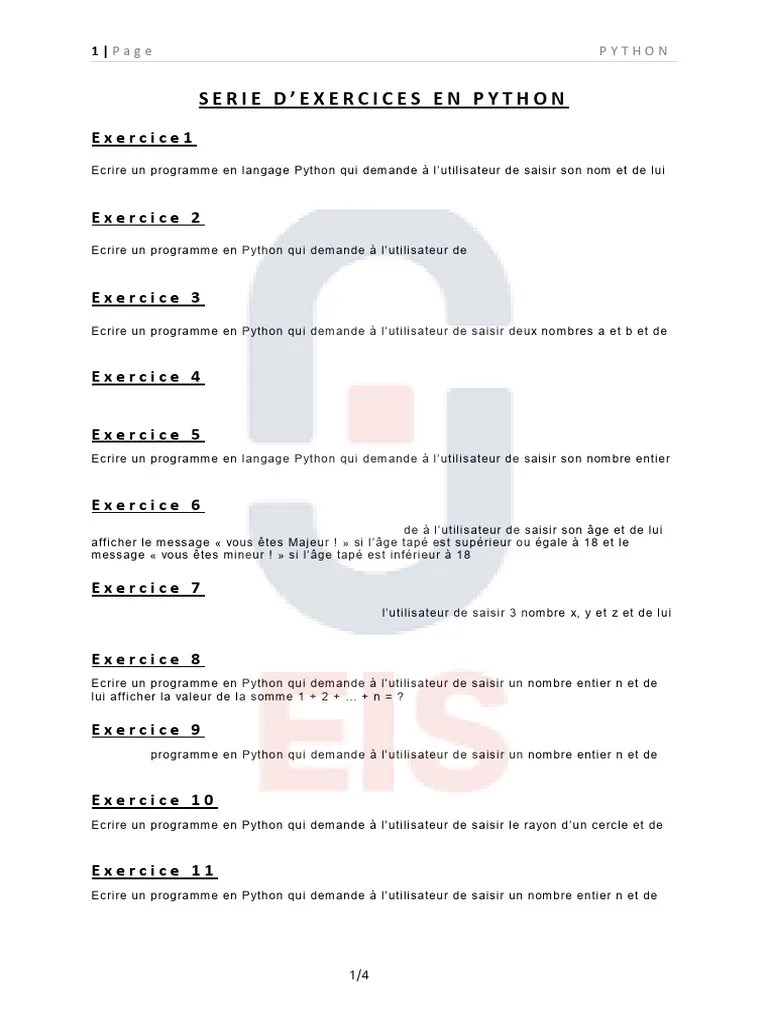 Serie Exercices Python | PDF