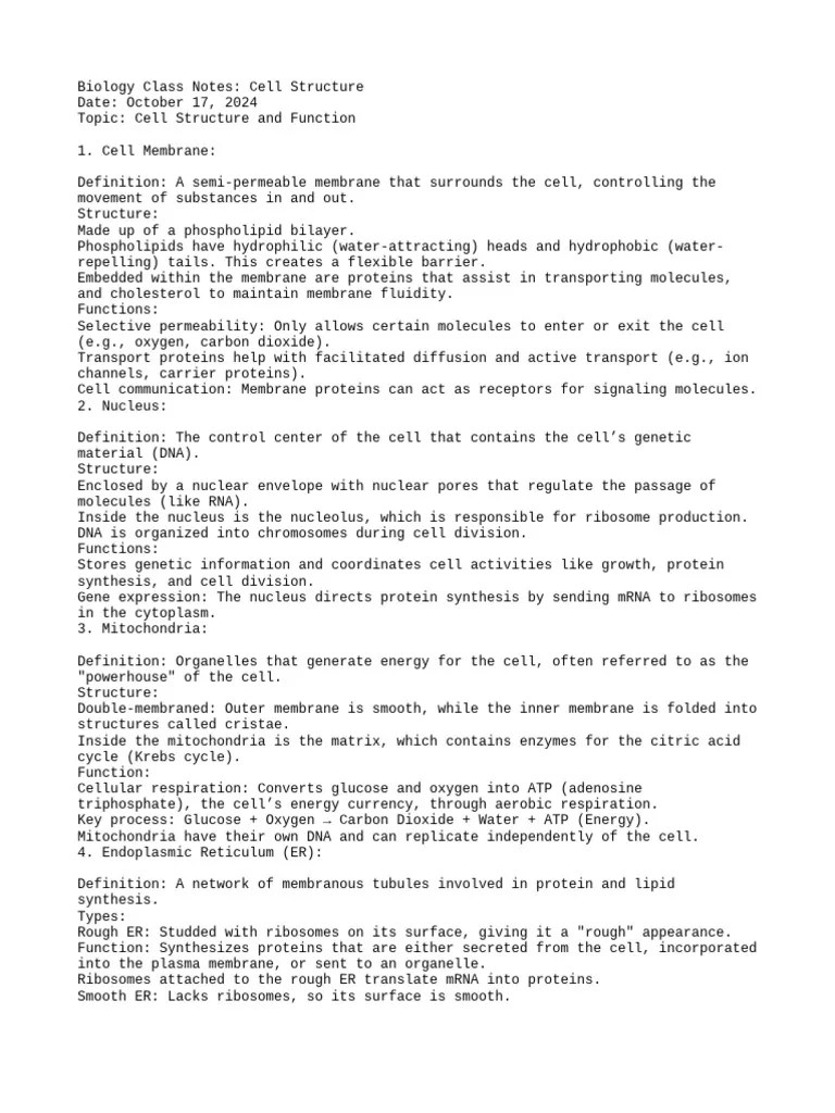 Biology Cell Structure | PDF