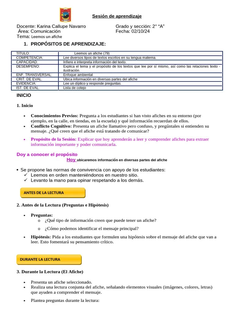 Sesiòn Com. Leemos Un Afiche | PDF