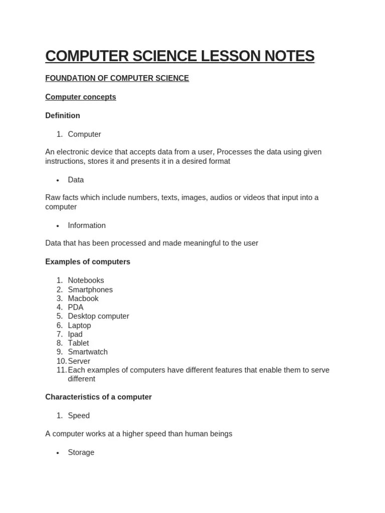 Computer Science Lesson Notes Grade 7 Term Work 2024 | PDF | Computers