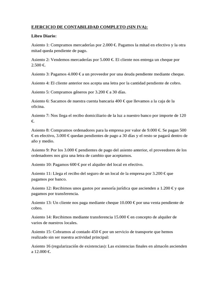 Ejercicio De Contabilidad Completo Sin Iva Pdf