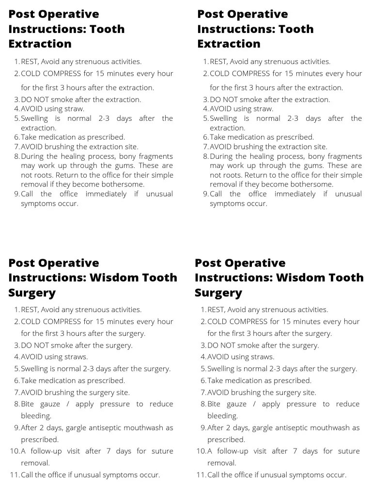 Post Operative Instructions Tooth Extraction | PDF