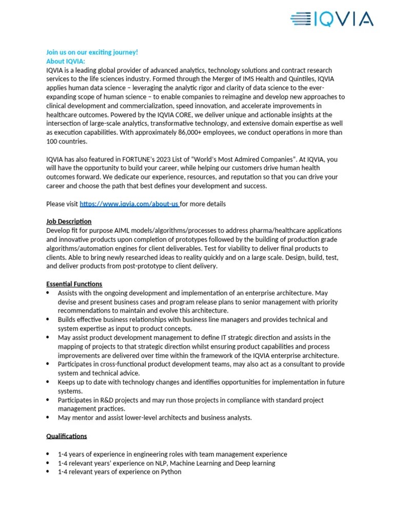 AI ML Engineer_IQVIA | PDF