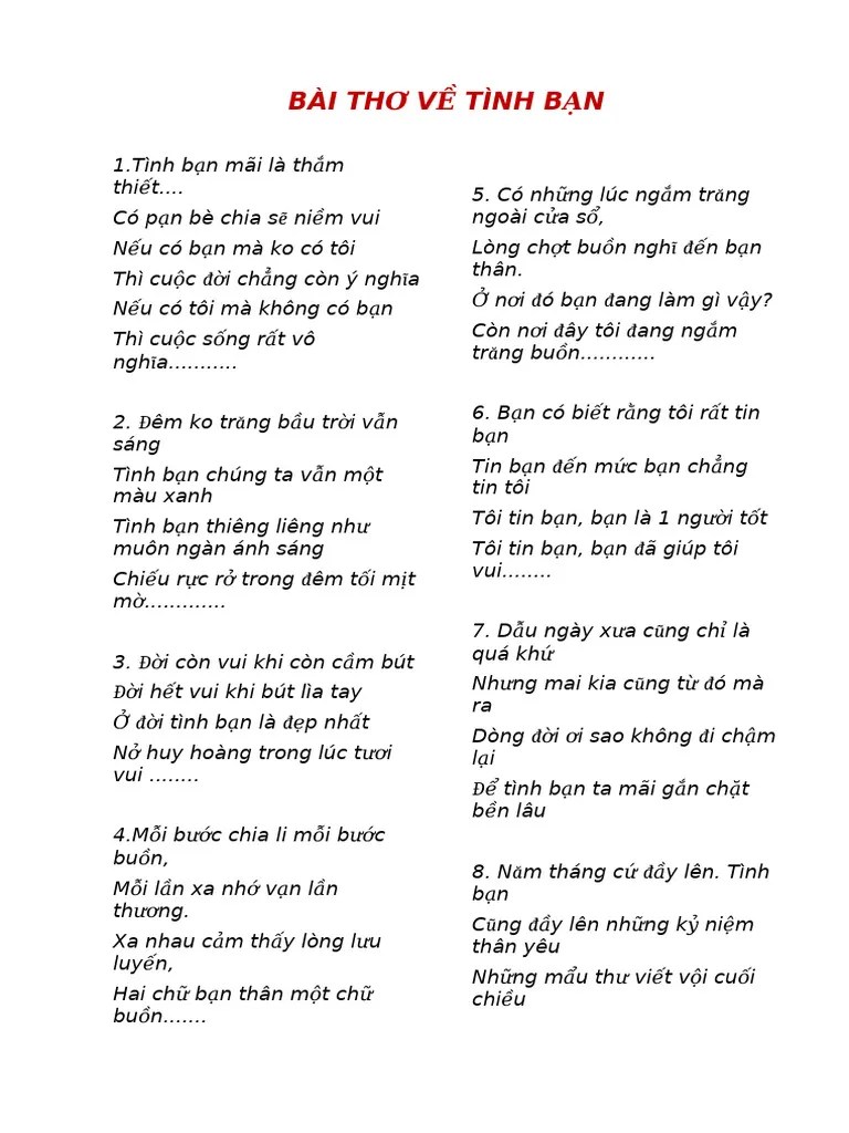 Bai Tho Ve Tinh Ban | PDF