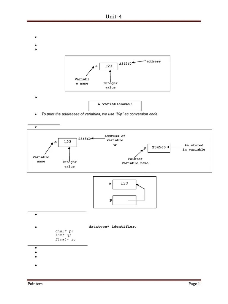 Unit- 4 Pointers | PDF | Pointer (Computer Programming) | Variable (Computer Science)