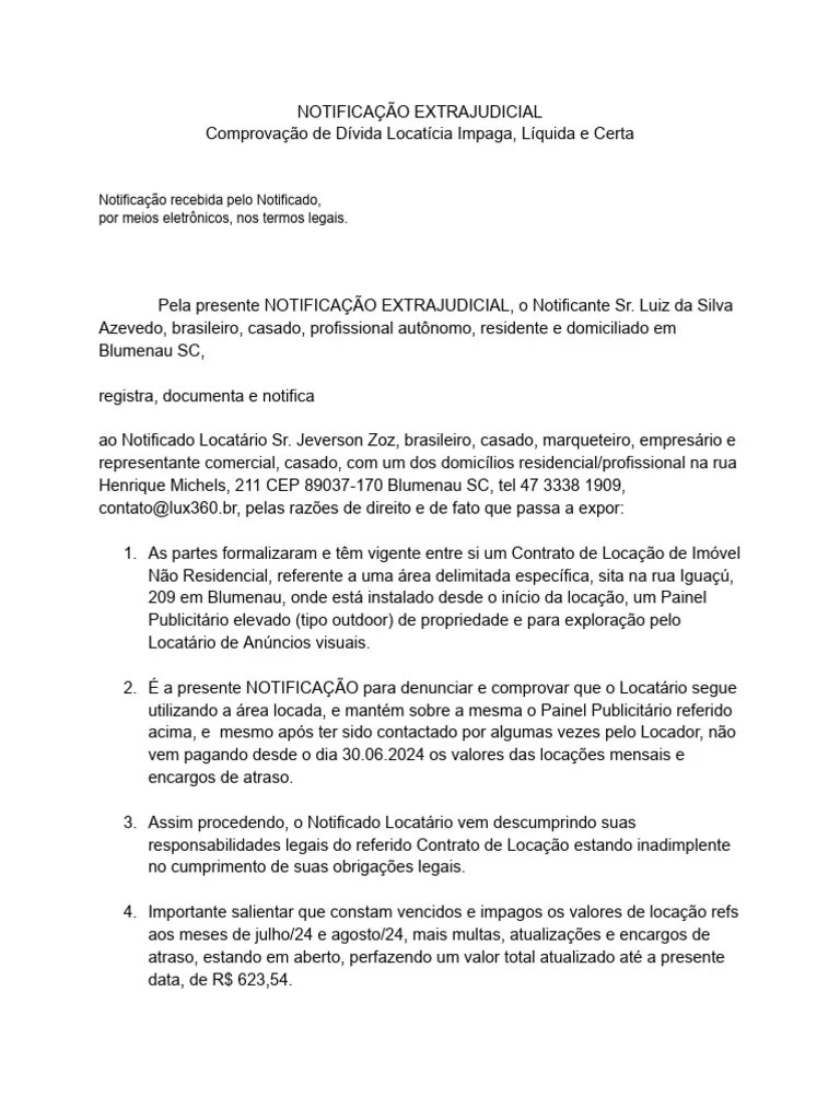 Notificação Extrajudicial | PDF | Aluguel