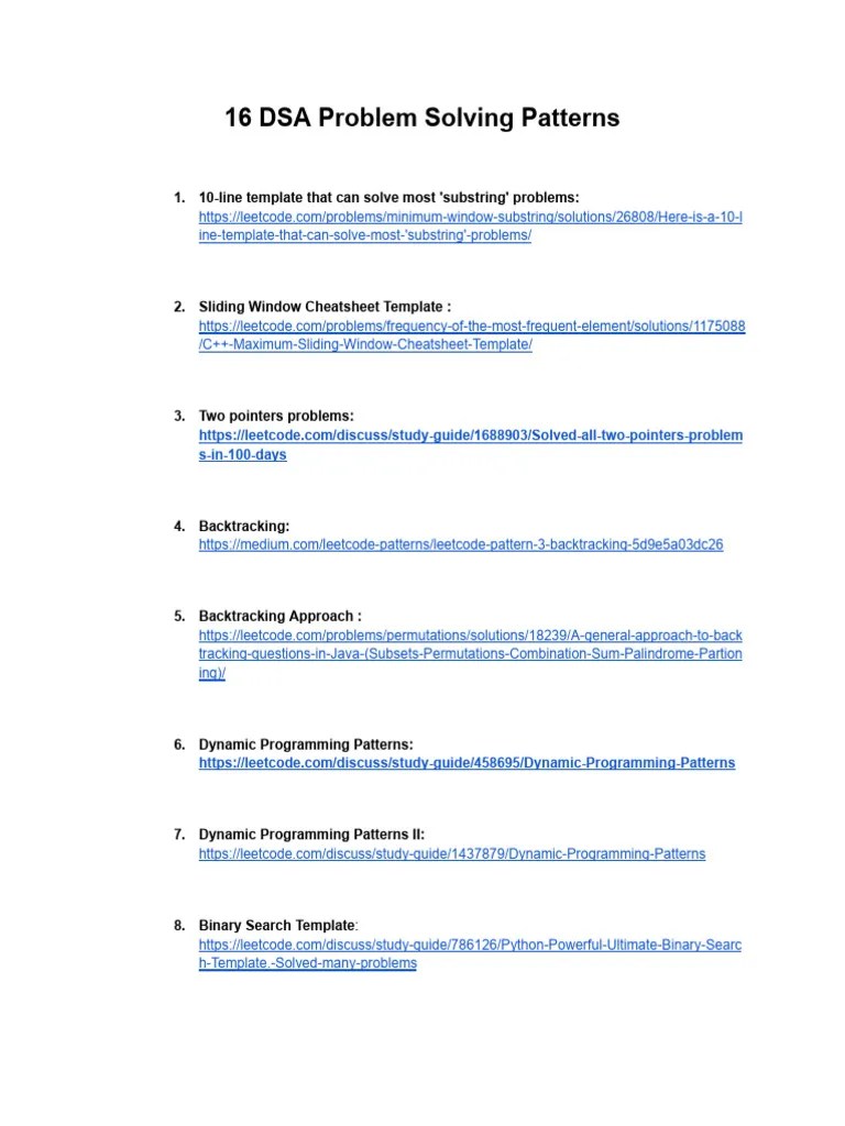16 DSA Problem Solving Patterns | PDF | Computer Science | Applied Mathematics