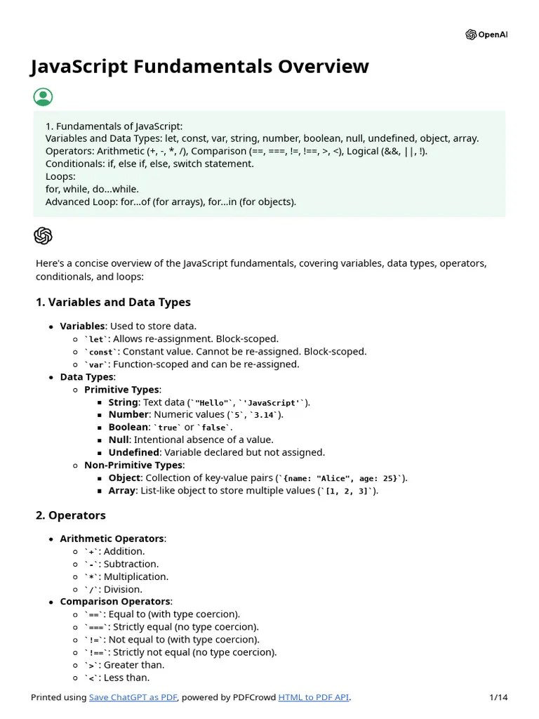 JavaScript Fundamentals Overview | PDF | Java Script | Software Development
