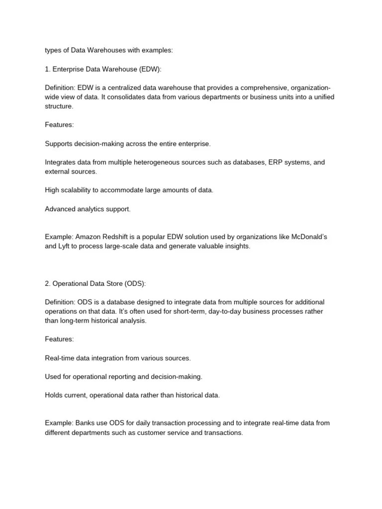 Types Of Data Warehouses With Examples- | PDF | Data Warehouse | Cloud ...